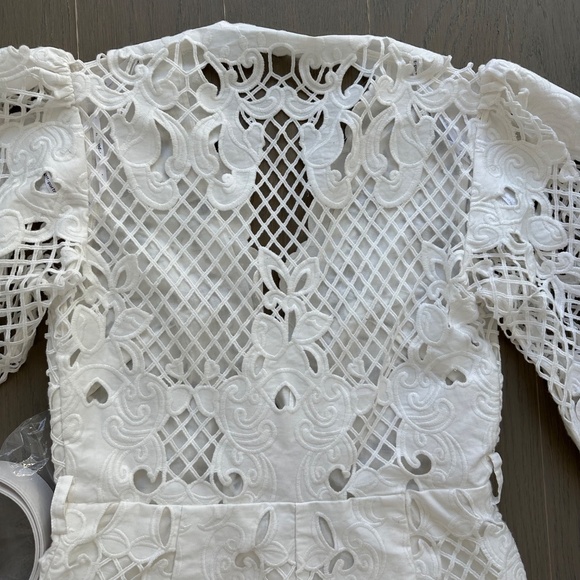 Self Portrait Lattice Embroidered White Playsuit Romper US 4 Bridal Wedding - Picture 12 of 13